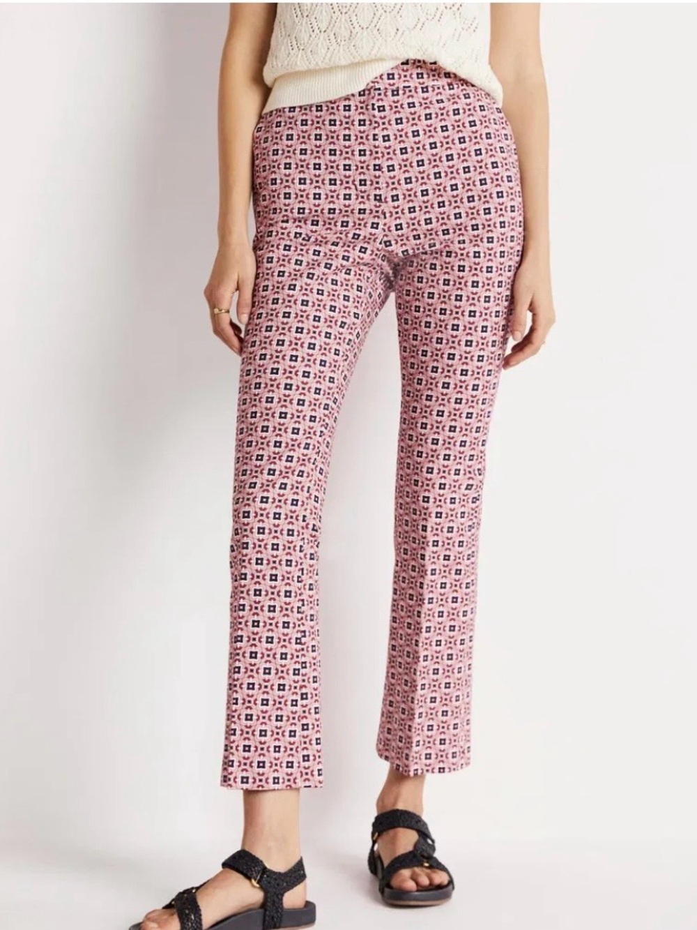 Boden flared cropped pants Geometric Floral Mod Retro Size 12 R